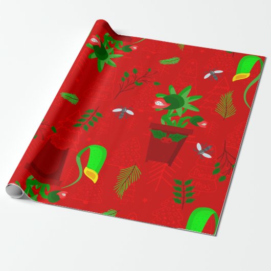 Kerstmiscreepmas Venus Flytrap Cadeaupapier (Uitgerold)
