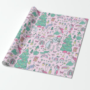 Kerstmiseenhoorn Kerstman grillige Cactus Monstera Cadeaupapier