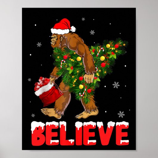 Kerstmisgeloof Bigfoot Funny Xmas Tree voor Mannen Poster (Voorkant)