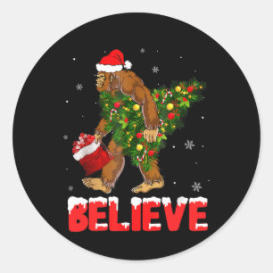 Kerstmisgeloof Bigfoot Funny Xmas Tree voor Mannen Ronde Sticker