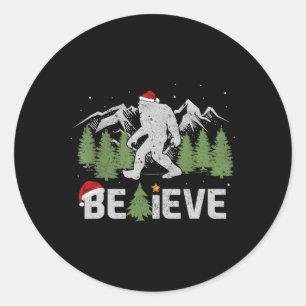 Kerstmisgeloof Bigfoot Funny Xmas Tree voor Mannen Ronde Sticker