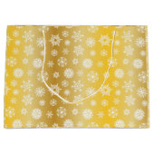 Kerstmisgoud met witte sneeuwvlokken groot cadeauzakje (Voorkant)