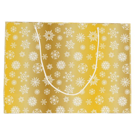 Kerstmisgoud met witte sneeuwvlokken groot cadeauzakje (Achterkant)