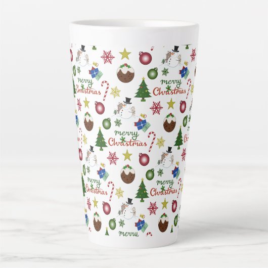 Kerstmisillustratie Mix Herhaal Patroon Latte Mok (Voorkant)