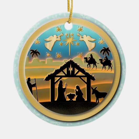 Kerstmiskerststal Baby Jesus in Manger Scene Keramisch Ornament (Voorkant)