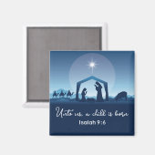 Kerstmiskerststal blauw Christelijk Magneet (Voorkant / Achterkant)