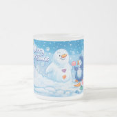 Kerstmismatte mok, PingPing Penguin & Snowman. Matglas Koffiemok (Center)