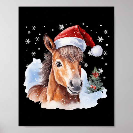 Kerstmispaard Santa Hat Animal Equest Poster (Voorkant)