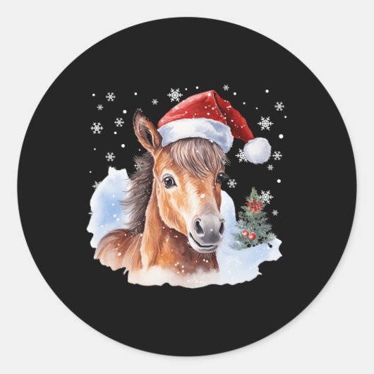 Kerstmispaard Santa Hat Animal Equest Ronde Sticker (Voorkant)