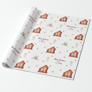Kerstmisscène Gift Wrap - Aangepast met tekst Cadeaupapier