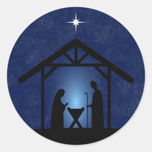 Kerstmisscène religieus ronde sticker