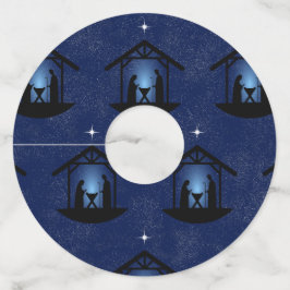 Kerstmisscène religieus wijnglaslabel