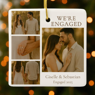 Kerstmisverloofd Verloving Collage 4 Foto Keramisch Ornament