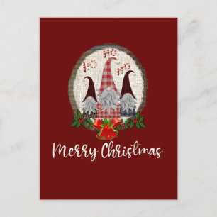 Kerstmnis Kabouters Rood, Rustiek, Geruit, Trendy Briefkaart