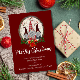 Kerstmnis Kabouters Rood, Rustiek, Geruit, Trendy Kaart