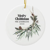 Kerstmoderne elegante waterverf botanisch keramisch ornament (Voorkant)