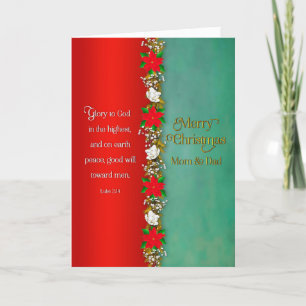 Kerstmoeder en pap Rode Poinsettias in Garland Kaart