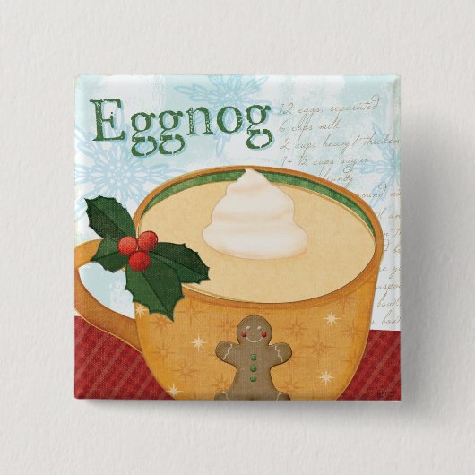 kerstMok met Eggnog Vierkante Button 5,1 Cm (Voorkant)