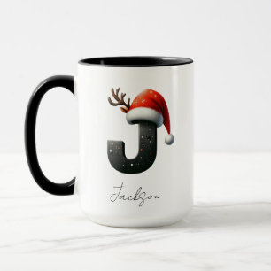 Kerstmok met letter J Gepersonaliseerde naam Mok