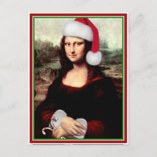 Kerstmona Lisa met kerstman Feestdagenkaart