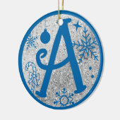 kerstmonogram A Blue Silver Glitter Keramisch Ornament (Links)