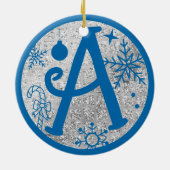 kerstmonogram A Blue Silver Glitter Keramisch Ornament (Achterkant)