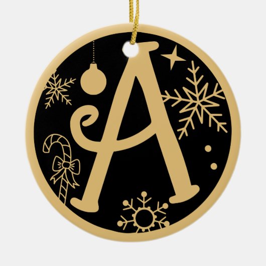 Kerstmonogram A Gold Black Keramisch Ornament (Voorkant)