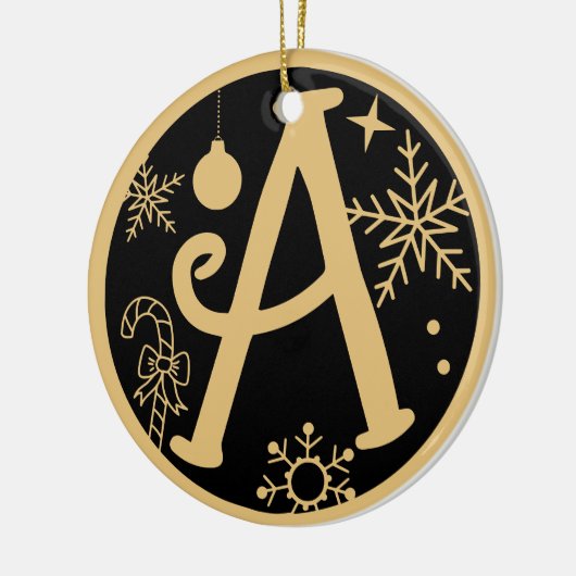 Kerstmonogram A Gold Black Keramisch Ornament (Links)