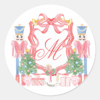 Kerstmonogram Crest Ronde Sticker