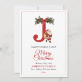 Kerstmonogram en naam Familie-matching Feestdagenkaart (Voorkant)