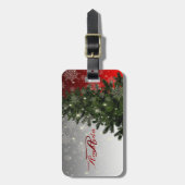 Kerstmonogram Groene Boom Red Silver Snowflake Bagagelabel (Voorkant verticaal)