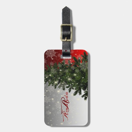 Kerstmonogram Groene Boom Red Silver Snowflake Bagagelabel (Voorkant verticaal)