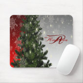 Kerstmonogram Groene Boom Red Silver Snowflake Muismat (Met muis)