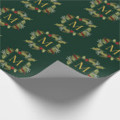 Kerstmonogram  Holly Wreath Cadeaupapier (Hoek)