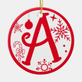 Kerstmonogram Letter A Red White Keramisch Ornament (Voorkant)