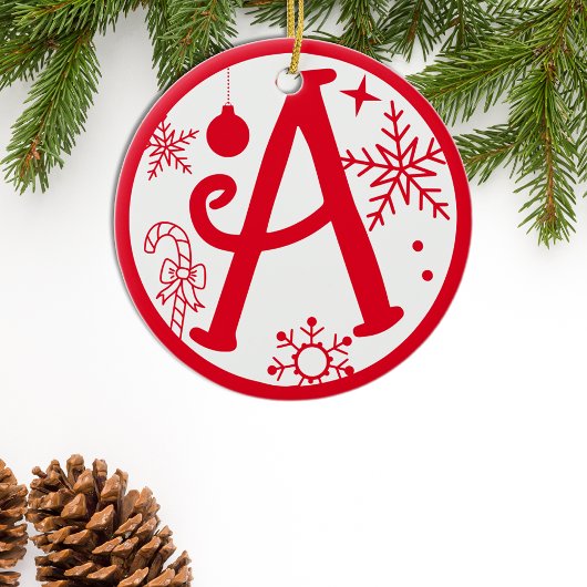 Kerstmonogram Letter A Red White Keramisch Ornament