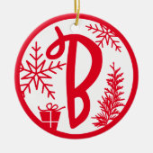 Kerstmonogram Letter B Rood wit Keramisch Ornament (Voorkant)
