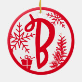 Kerstmonogram Letter B Rood wit Keramisch Ornament (Achterkant)