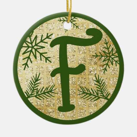 kerstmonogram Letter F Green Gold Glitter Keramisch Ornament (Voorkant)