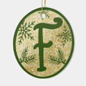 kerstmonogram Letter F Green Gold Glitter Keramisch Ornament (Links)
