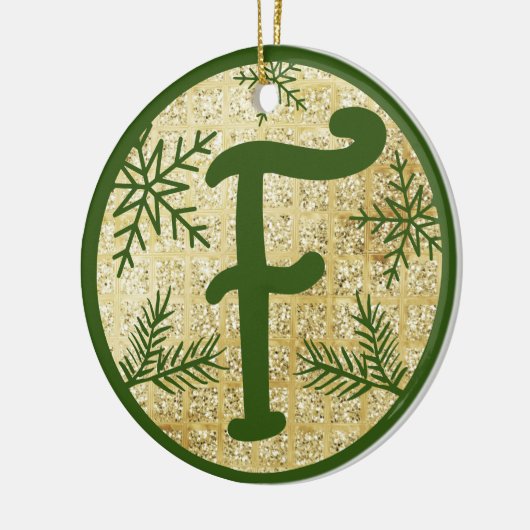kerstmonogram Letter F Green Gold Glitter Keramisch Ornament (Links)