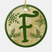 kerstmonogram Letter F Green Gold Glitter Keramisch Ornament (Achterkant)
