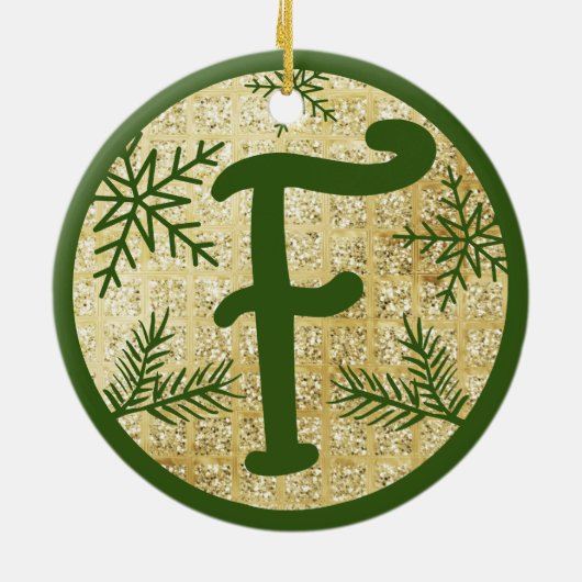 kerstmonogram Letter F Green Gold Glitter Keramisch Ornament (Achterkant)