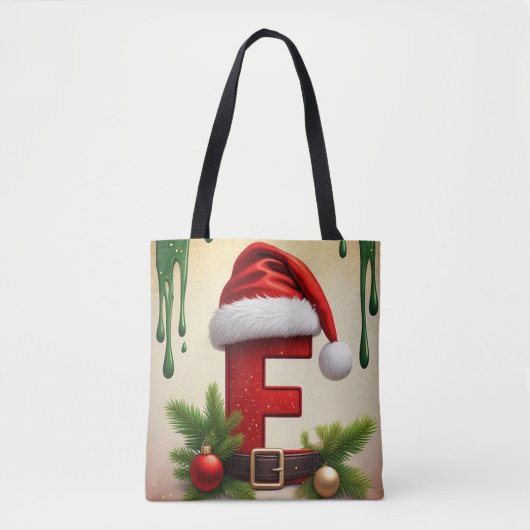 Kerstmonogram letter F met Kerstaccent 🎅 Draagtas (Voorkant)
