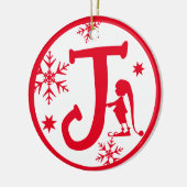 Kerstmonogram Letter J Red White Keramisch Ornament (Links)