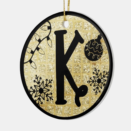 Kerstmonogram Letter K Black Gold Glitter Keramisch Ornament (Links)