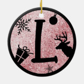 Kerstmonogram Letter L Black Pink Glitter Keramisch Ornament (Achterkant)