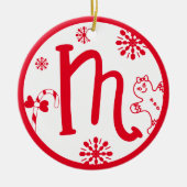 Kerstmonogram Letter M Red White Keramisch Ornament (Voorkant)