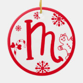 Kerstmonogram Letter M Red White Keramisch Ornament (Achterkant)