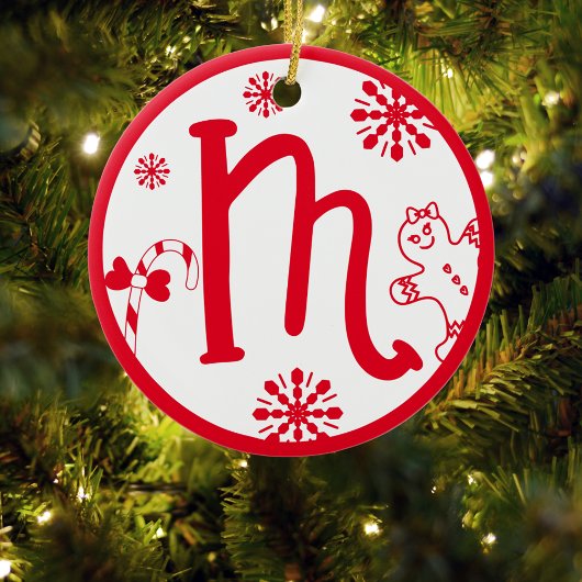 Kerstmonogram Letter M Red White Keramisch Ornament